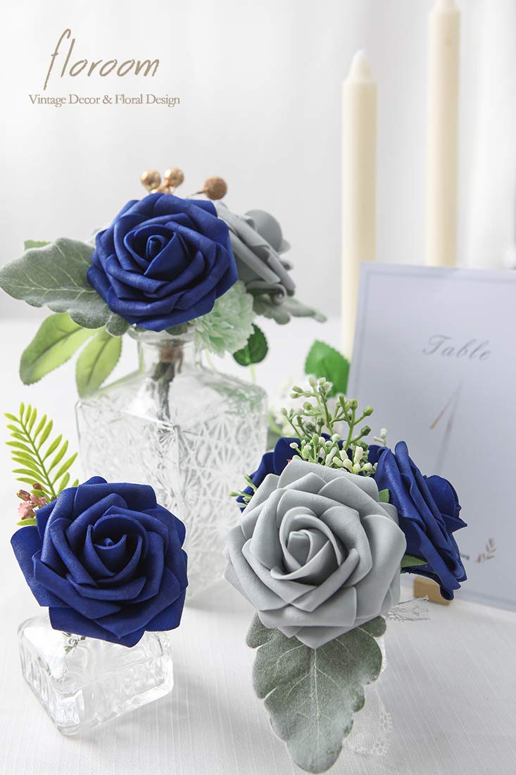 Floroom Artificial Flowers 50pcs Real Looking Royal Blue Foam Fake Roses with Stems for DIY Wedding Bouquets Bridal Shower Centerpieces Floral Arrangements Party Tables Home Decorations - Image 4